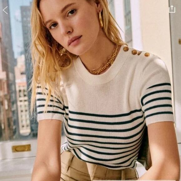 Sezane Mona Jumper Cotton Wool Blend Short Sleeve Sweater Medium